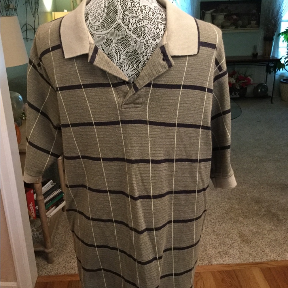NAVY/TAN WIDE STRIPED KNIT SHIRT 🌟